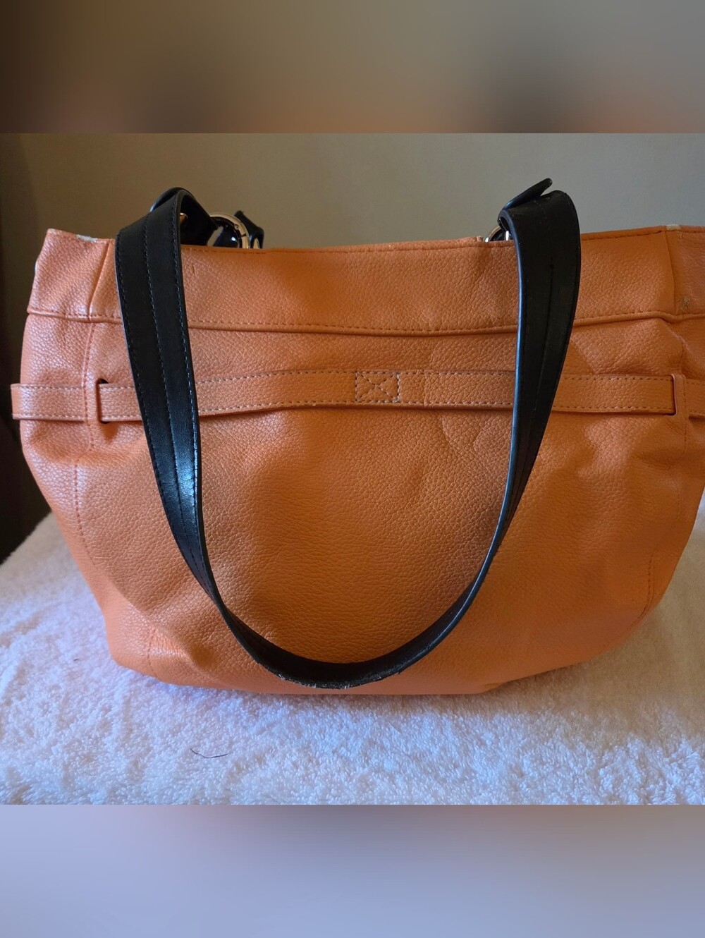MICHE Orange Faux Leather Tote Bag with Black Handles - Picture 2 of 8